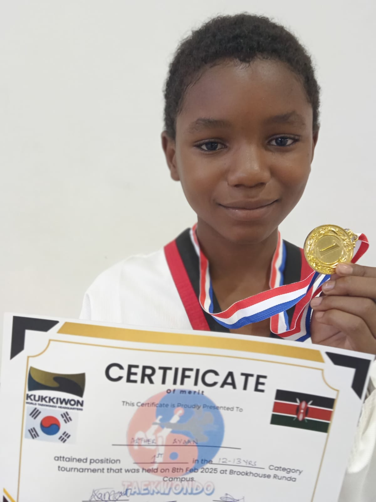 In keeping with the spirit of discipline, respect, focus and determination, Ayaan kept the fire blazing for Jasiri Mugumo by winning gold at an inter school Tae Kwon Do Tournament held on February 8th 2025 at Brook House Runda.