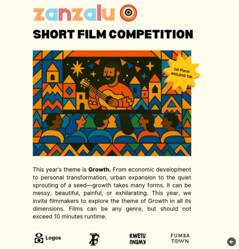 Zanzalu Short Film Competition poster featuring vibrant African-inspired artwork with geometric patterns and the theme of Growth