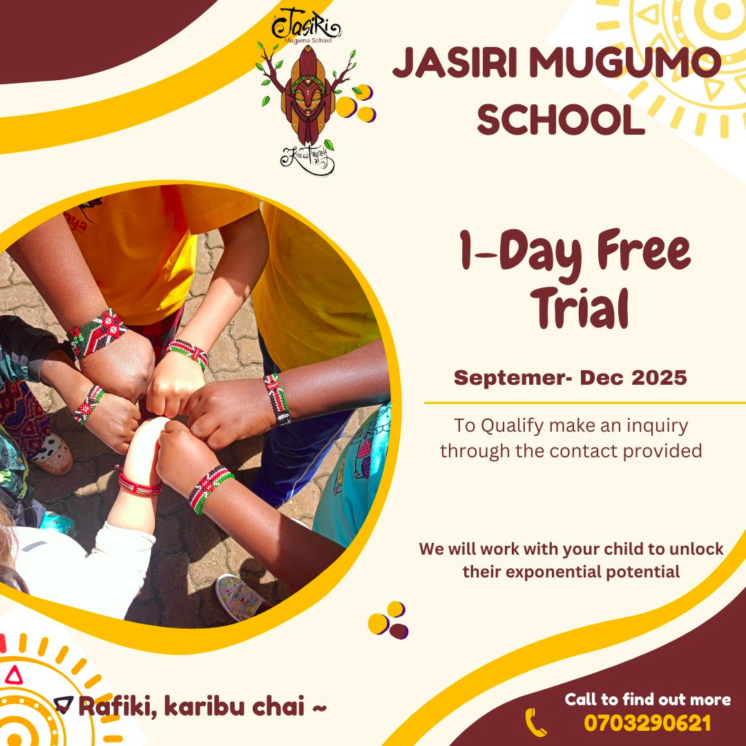 Jasiri Mugumo students forming a circle of unity with colorful beaded bracelets, representing Ubuntu values and community