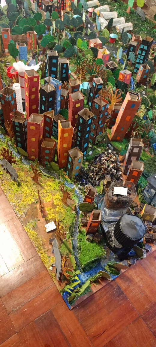 Student-created comprehensive 3D model showing sustainable urban development solutions for Mt. Kenya Water Tower preservation, demonstrating integrated learning across multiple subjects